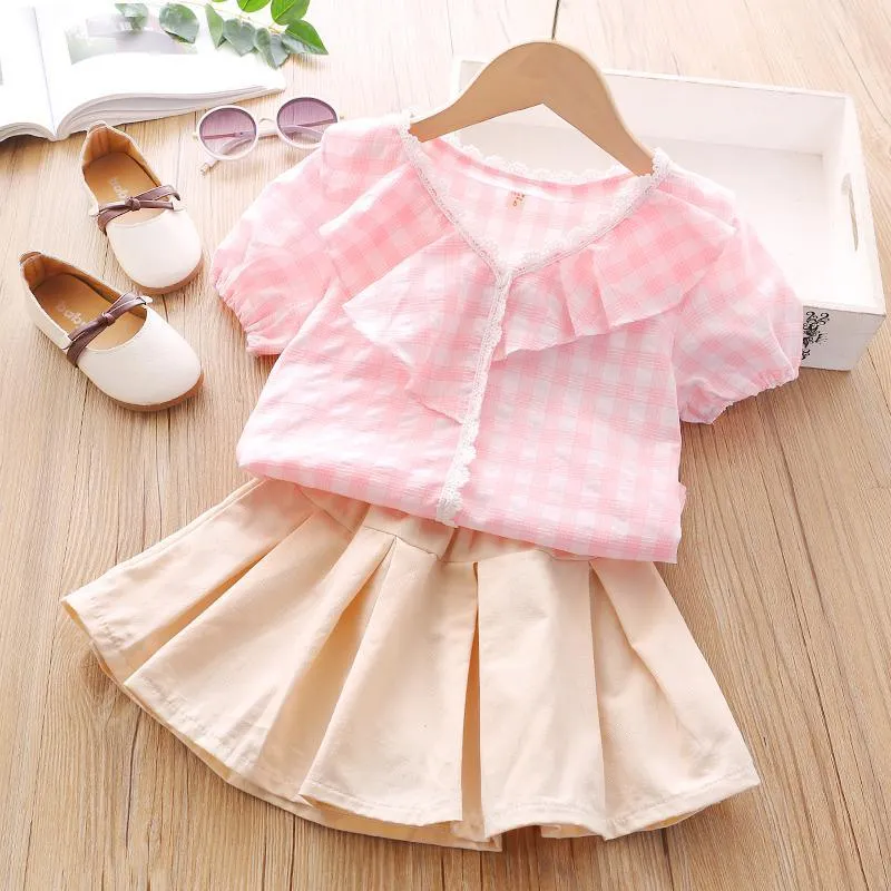 2-piece Plaid Ruffle T-shirt & Skirt for Toddler Girl