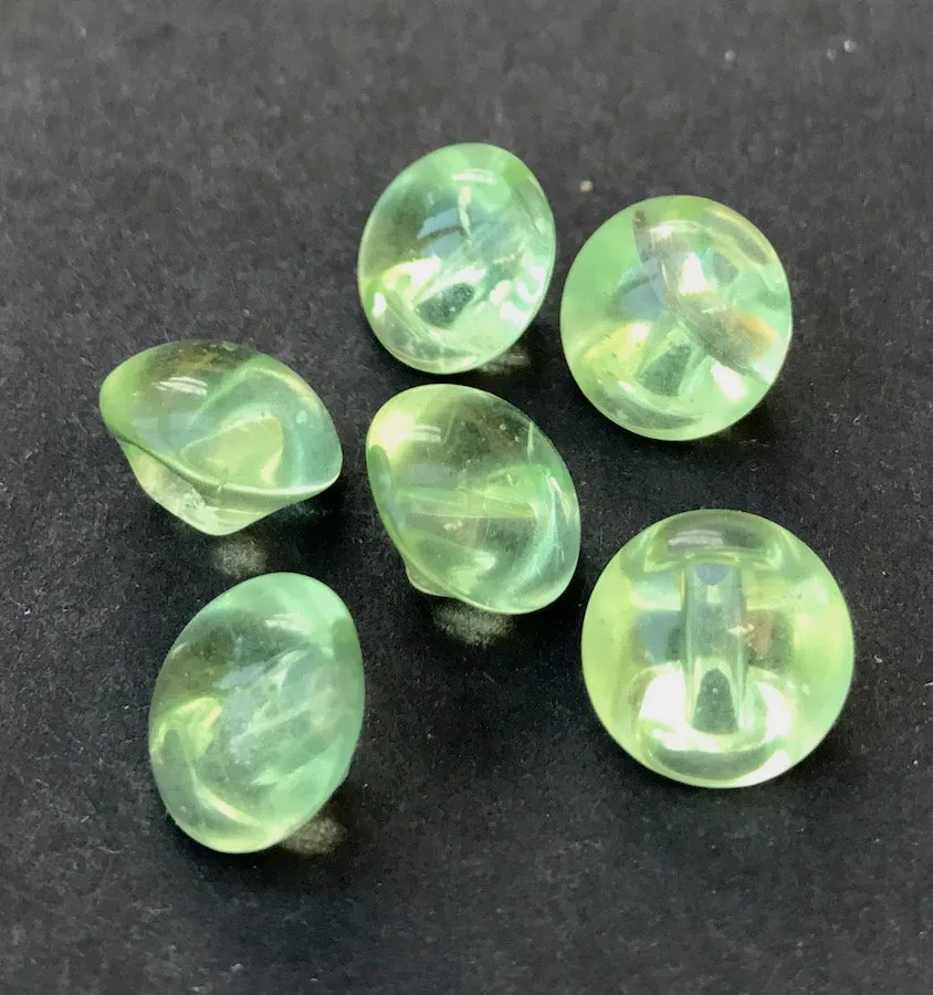 6 Sparkly 1cm Vintage Czechoslovakian Fresh Green Glass Buttons