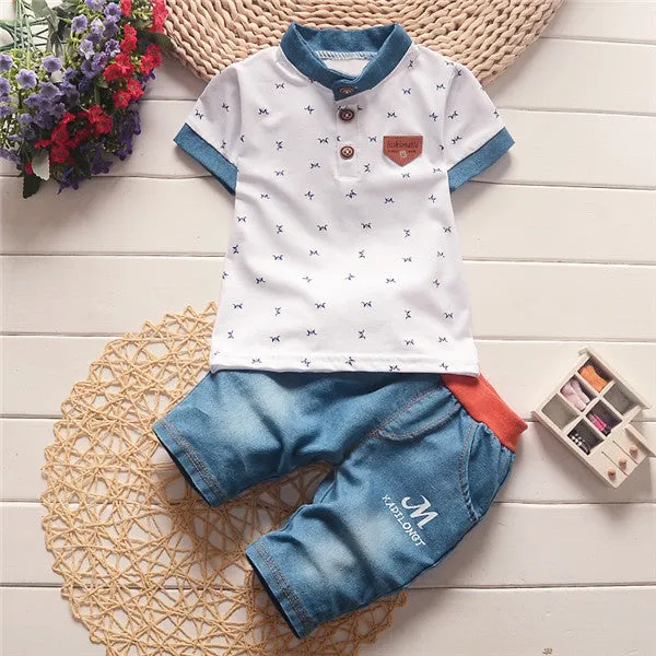 Baby boys summer clothes newborn sets for boy short sleeve shirts   jeans cool denim shorts suit