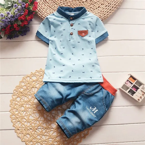 Baby boys summer clothes newborn sets for boy short sleeve shirts   jeans cool denim shorts suit