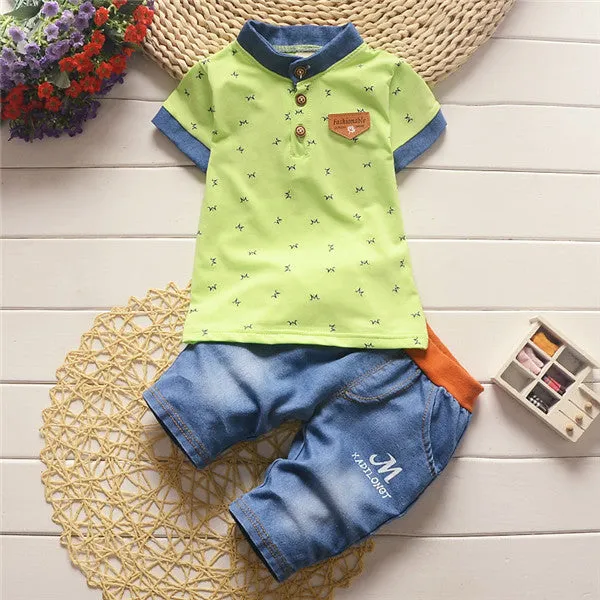 Baby boys summer clothes newborn sets for boy short sleeve shirts   jeans cool denim shorts suit