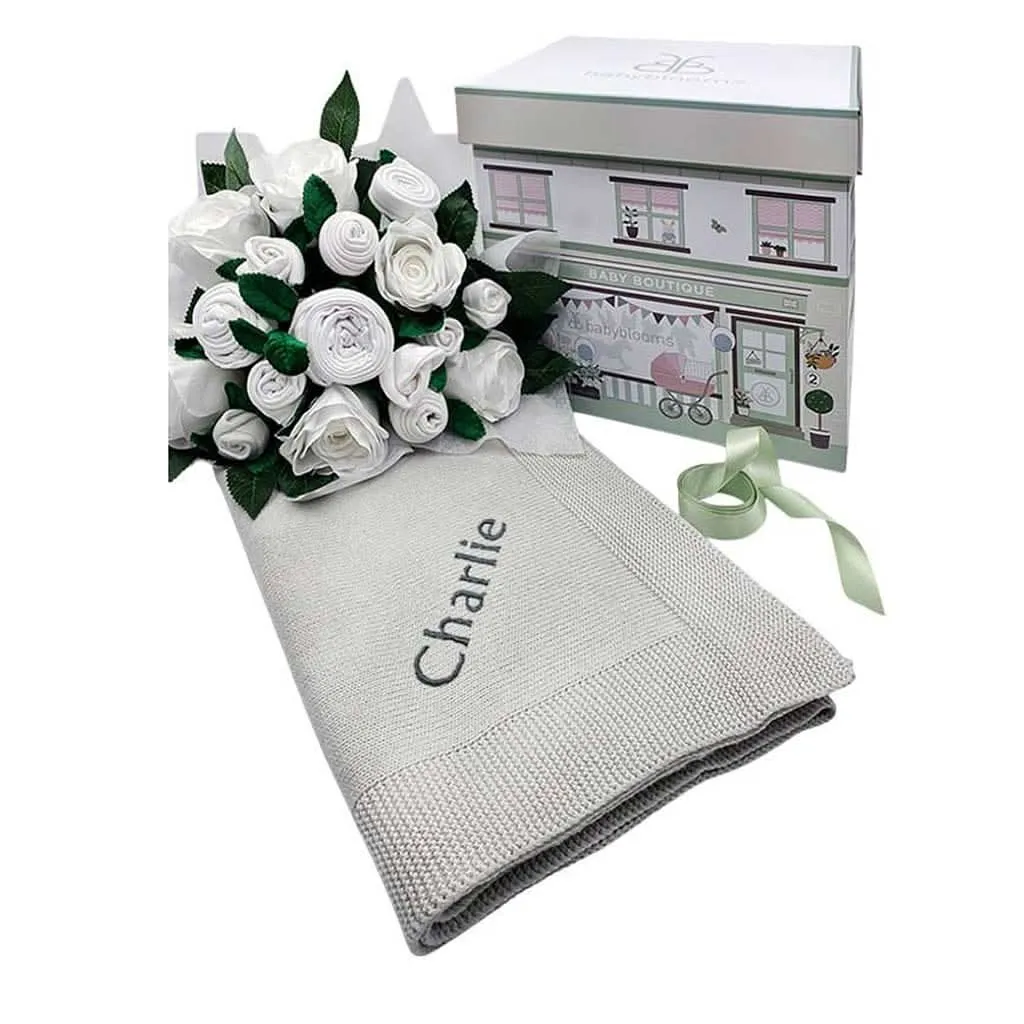 Babyblooms Luxury Rose Baby Clothes Bouquet and Personalized Baby Blanket