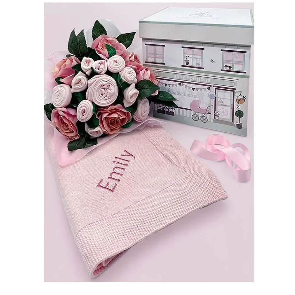 Babyblooms Luxury Rose Baby Clothes Bouquet and Personalized Baby Blanket