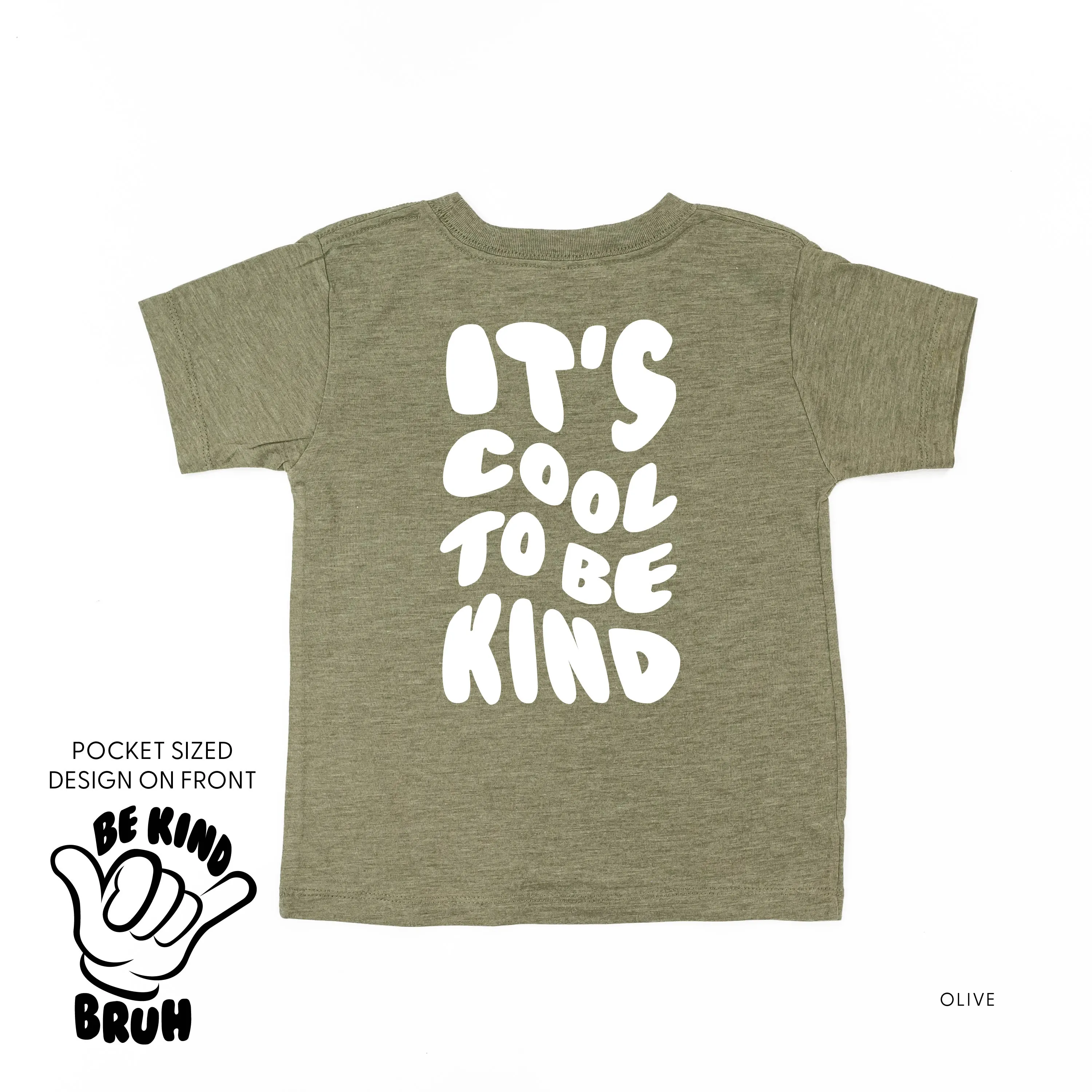 Be Kind Bruh Pocket Design on Front w/ It's Cool to Be Kind on Back - Short Sleeve Child Shirt