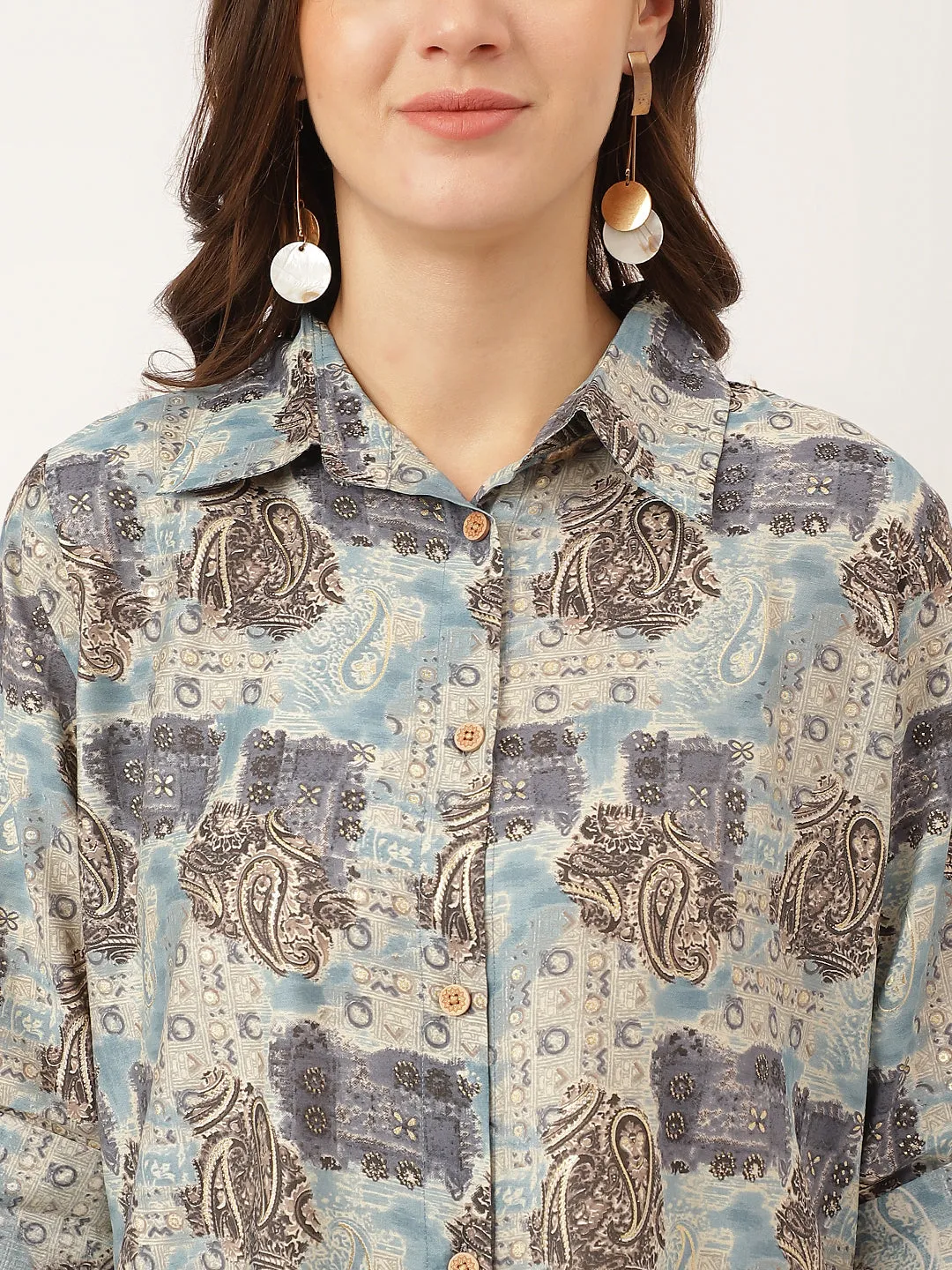 Blue Foil Printed Chanderi Co-Ord Set