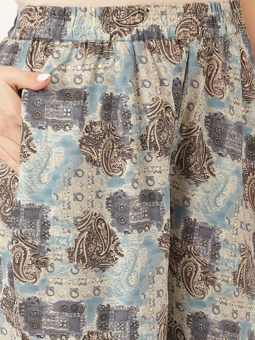 Blue Foil Printed Chanderi Co-Ord Set