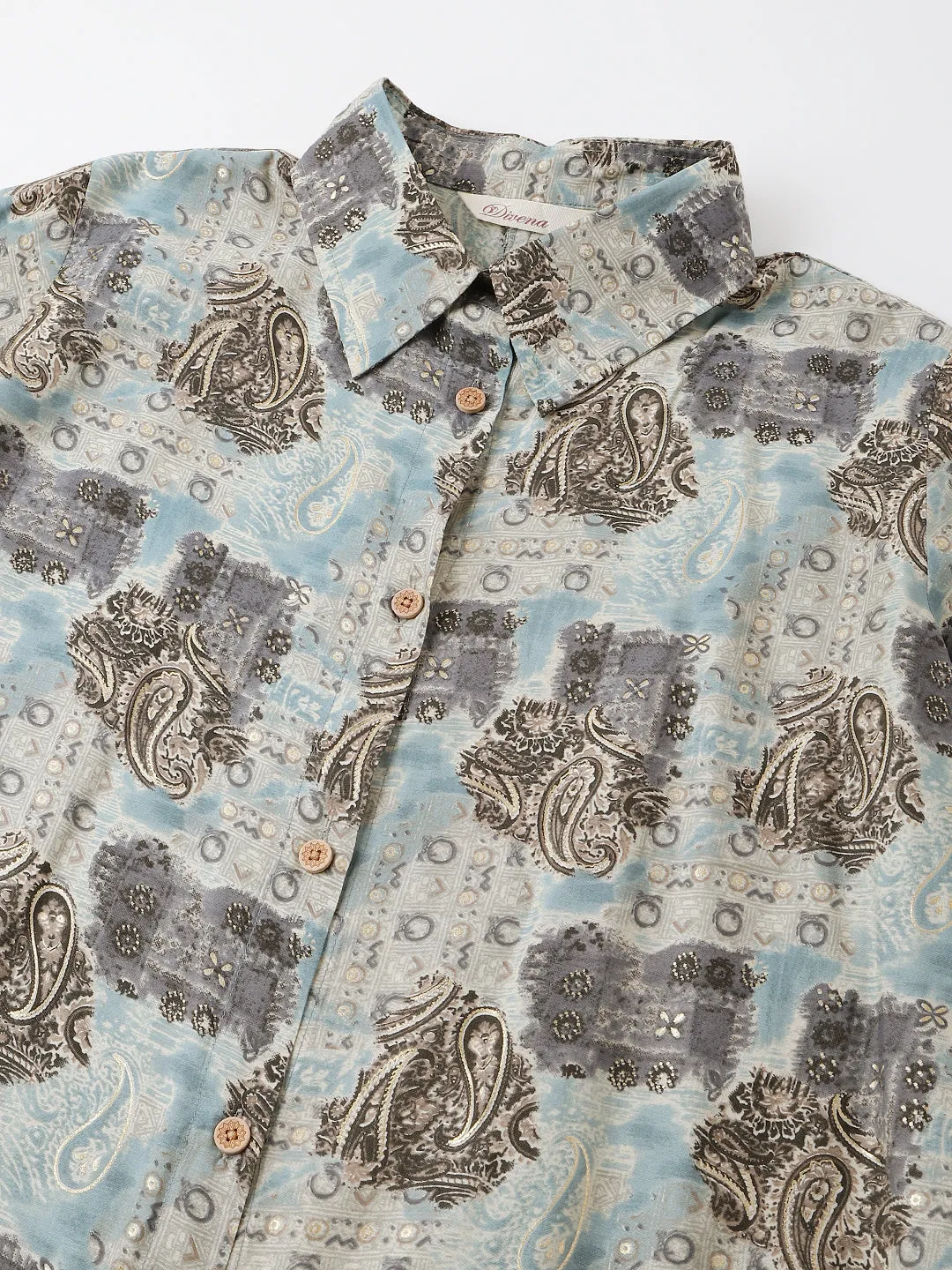 Blue Foil Printed Chanderi Co-Ord Set