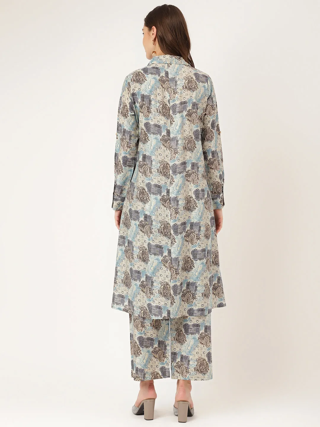 Blue Foil Printed Chanderi Co-Ord Set