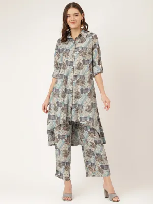 Blue Foil Printed Chanderi Co-Ord Set