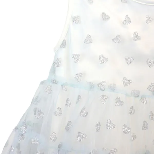 Blue Glitter Heart Mesh Layer Dress