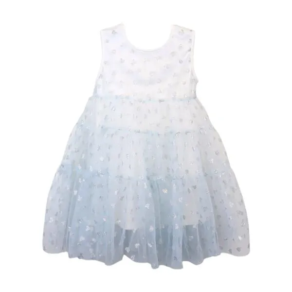 Blue Glitter Heart Mesh Layer Dress