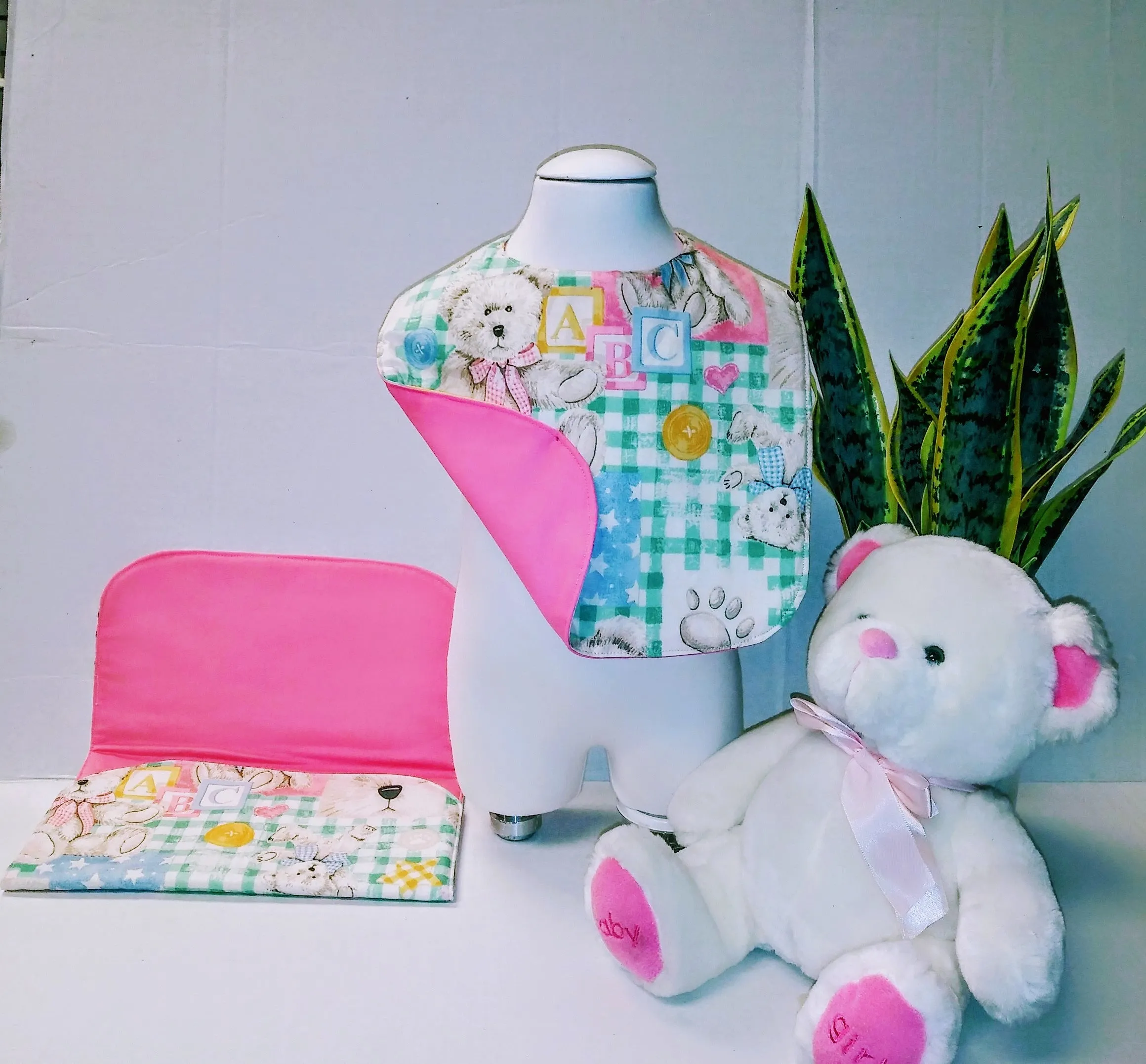 Boutique Style Baby Reversible Bib /w Matching Burp Cloth