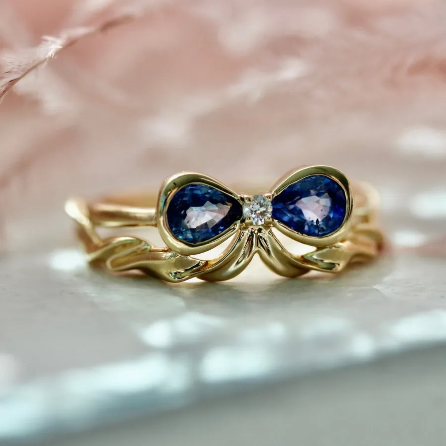 Bowtiful Blue Pear Sapphire Bow Ring