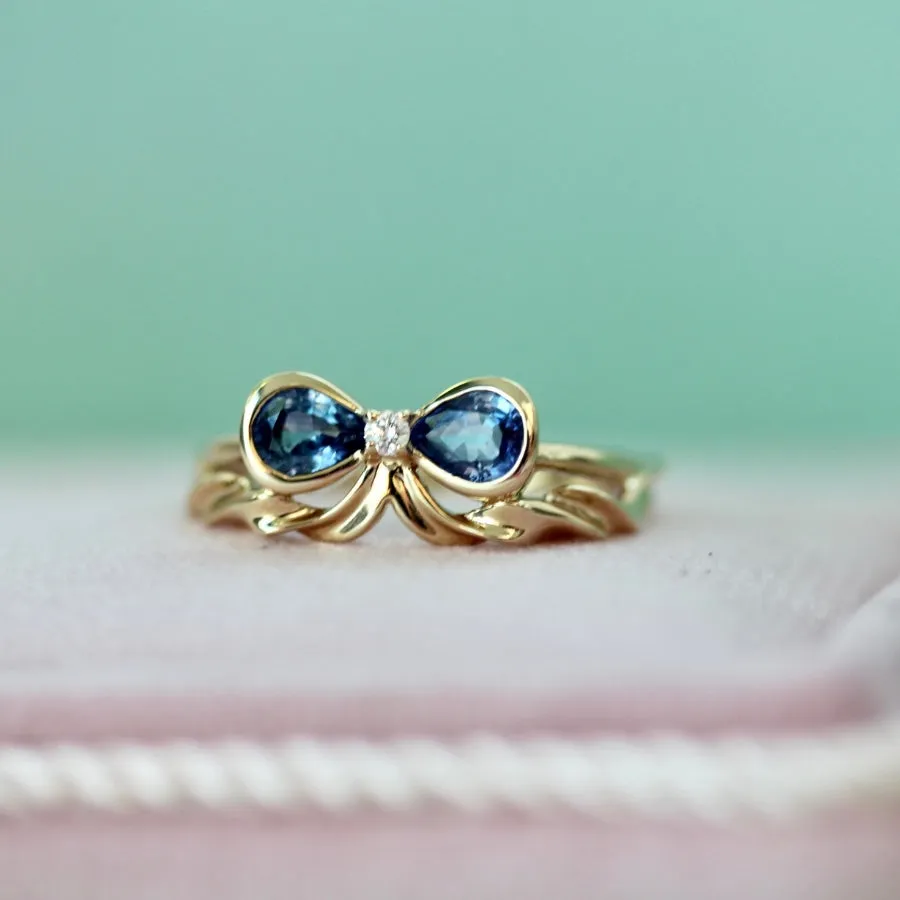 Bowtiful Blue Pear Sapphire Bow Ring