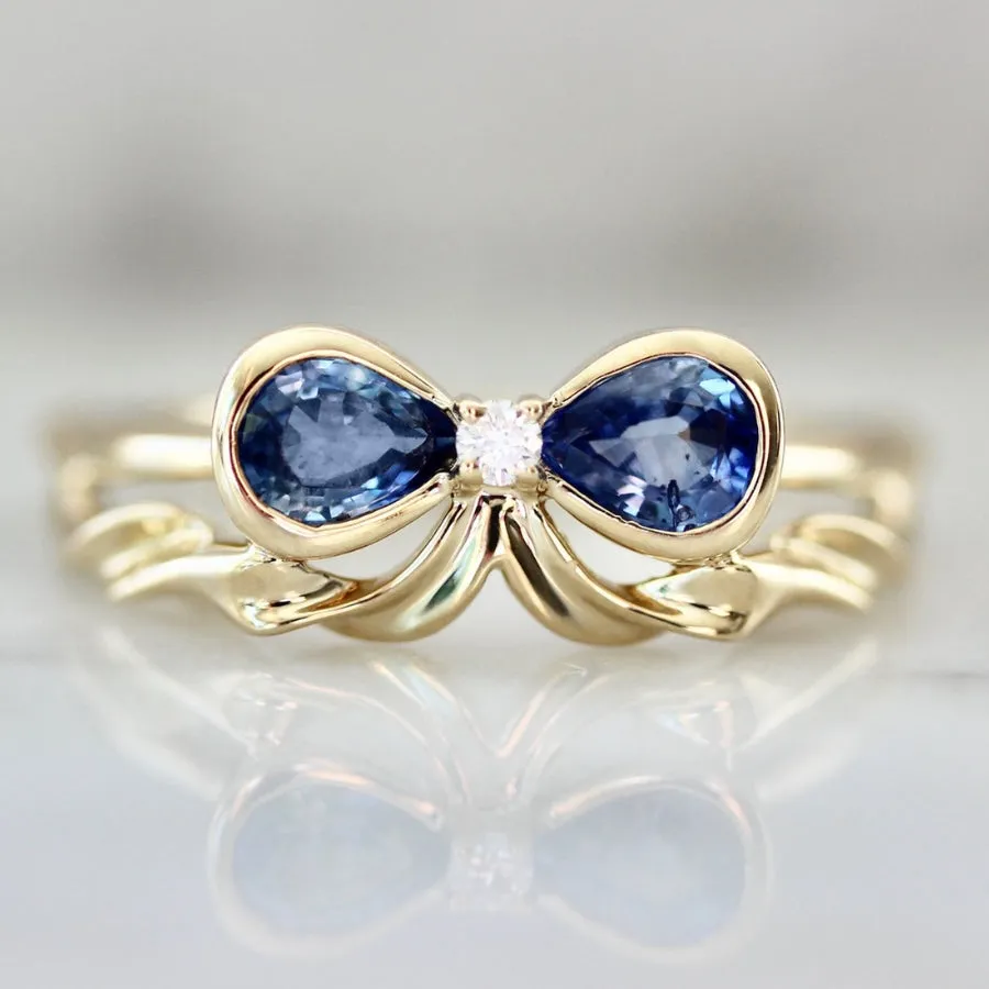 Bowtiful Blue Pear Sapphire Bow Ring