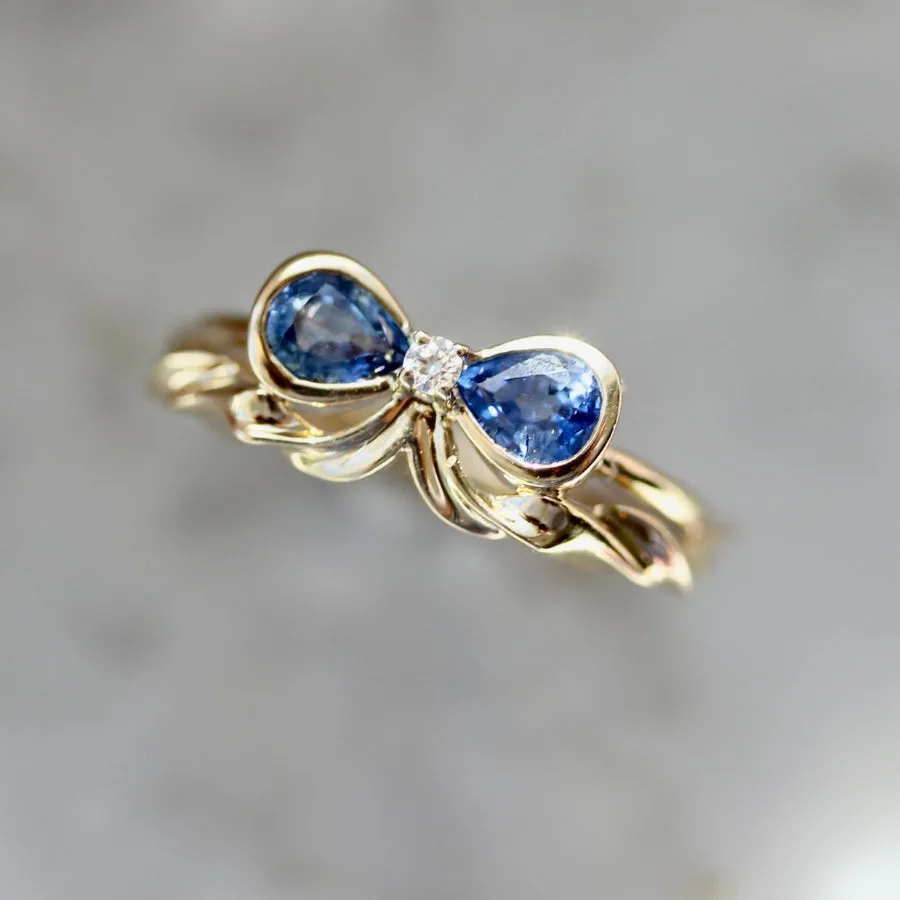Bowtiful Blue Pear Sapphire Bow Ring