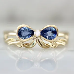 Bowtiful Blue Pear Sapphire Bow Ring