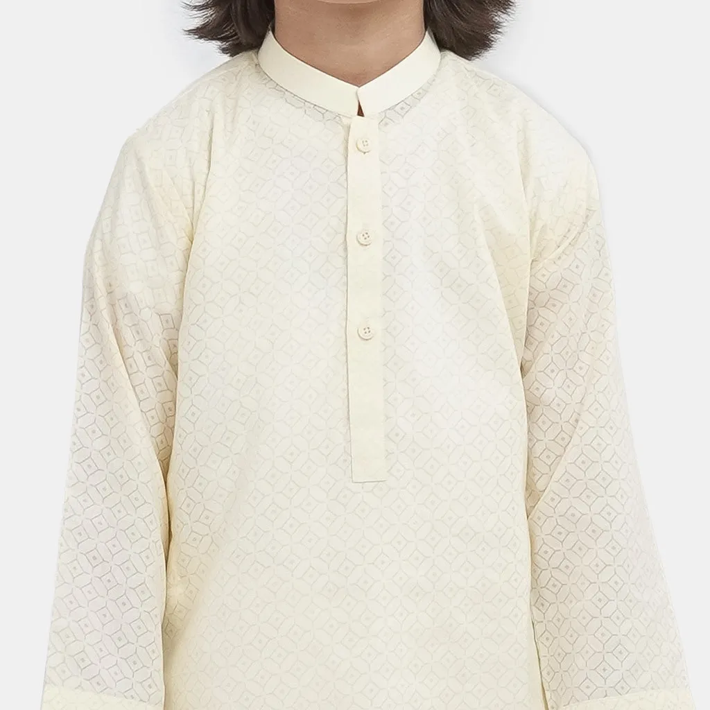 Boys Cotton Basic Kurta Burn Out - Lime