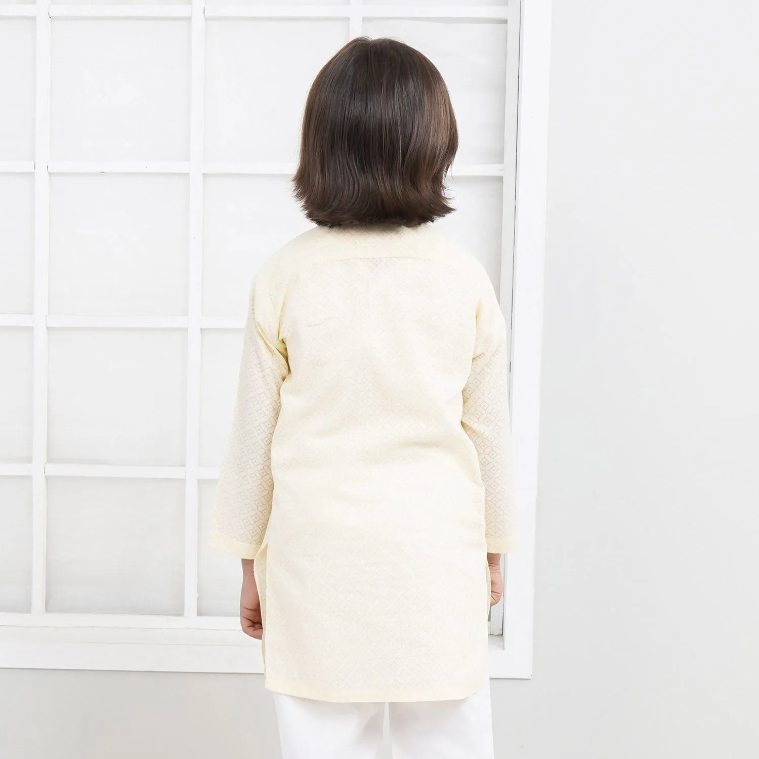 Boys Cotton Basic Kurta Burn Out - Lime