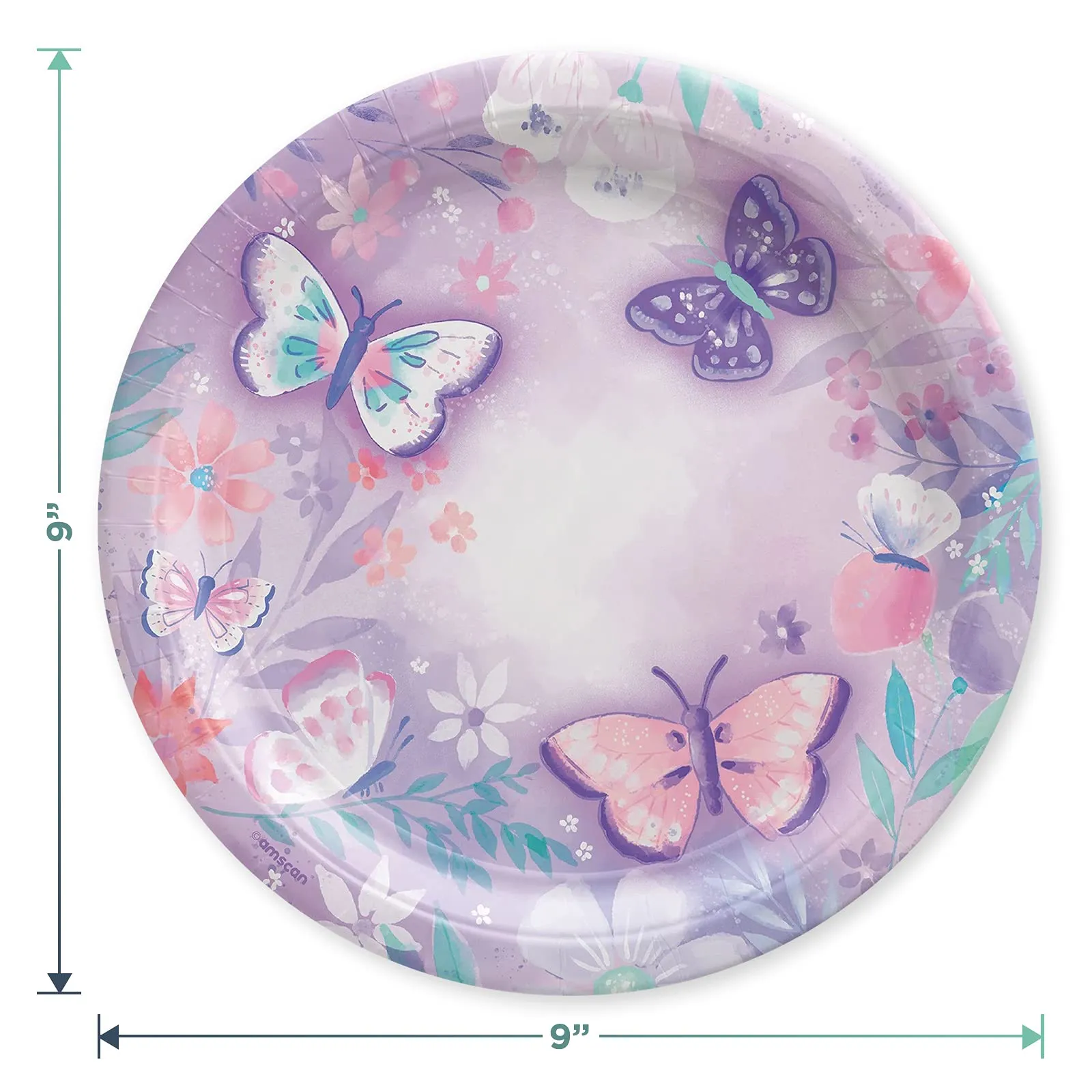 Butterfly Party Flutter Floral Paper Dinner Plates and Lunch Napkins (Serves 16)