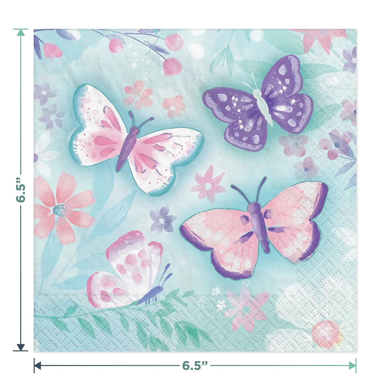 Butterfly Party Flutter Floral Paper Dinner Plates and Lunch Napkins (Serves 16)