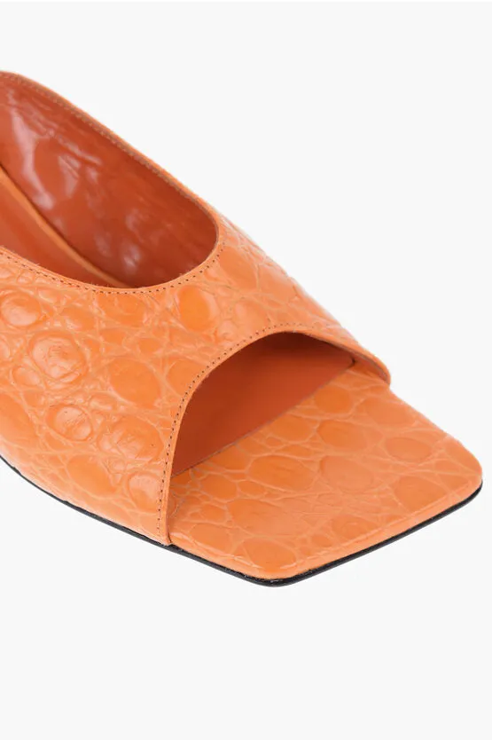 By Far Crocodile Effect Leather HUSTON Sandals with Spool Heel