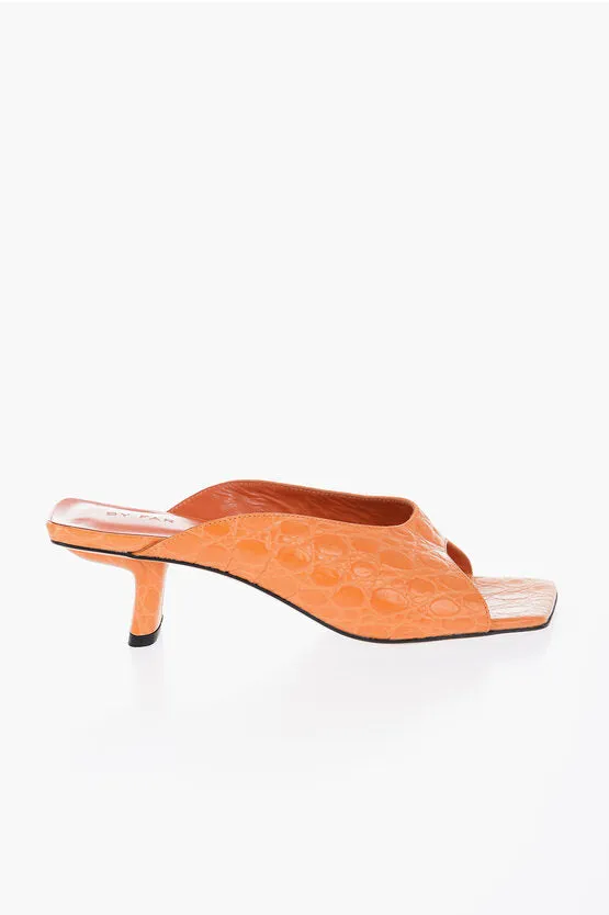 By Far Crocodile Effect Leather HUSTON Sandals with Spool Heel