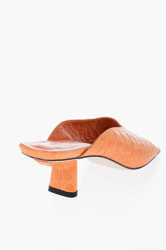 By Far Crocodile Effect Leather HUSTON Sandals with Spool Heel