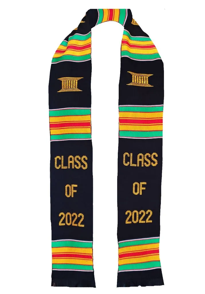 Class of 2022 Kente Cloth Stole / Sash. Graduation - Black