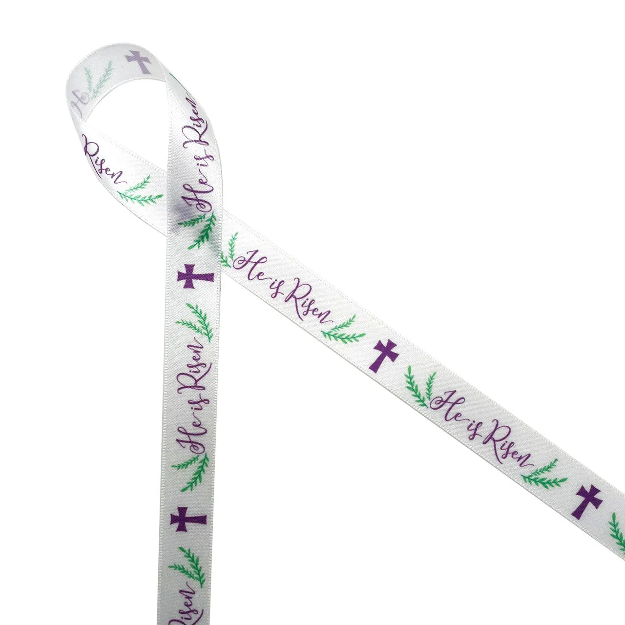 Easter Ribbon Christian He is Risen printed on 5/8" satin