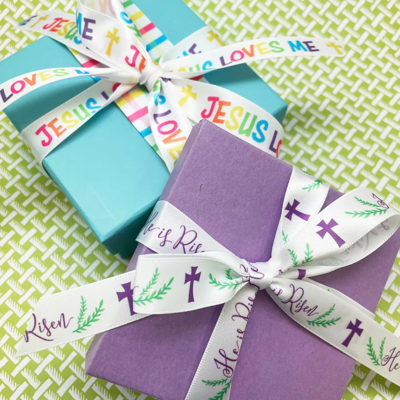 Easter Ribbon Christian He is Risen printed on 5/8" satin