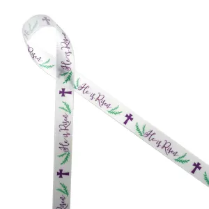 Easter Ribbon Christian He is Risen printed on 5/8" satin