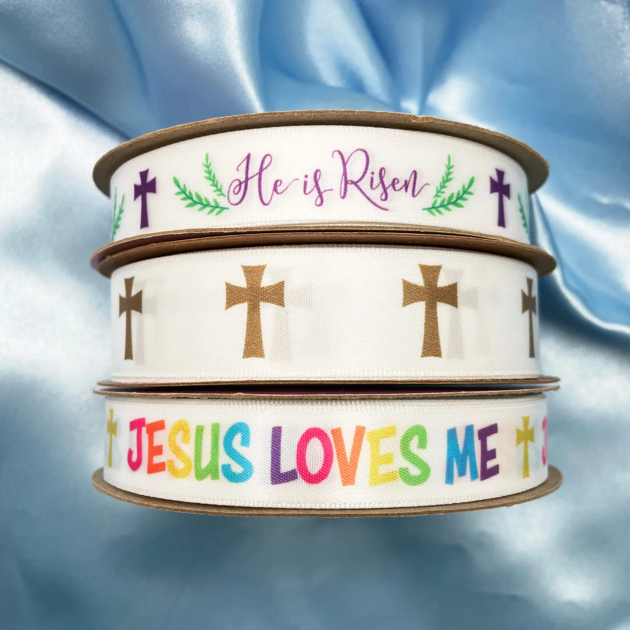Easter Ribbon Christian He is Risen printed on 5/8" satin