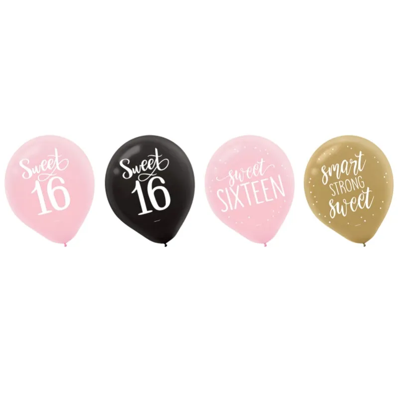 Elegant Sixteen Blush Assorted Latex Balloons 30cm 15pk