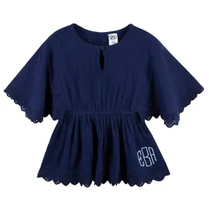 Embroidered Baby & Toddler Girls Navy Gauze Kaftan Swim Coverup