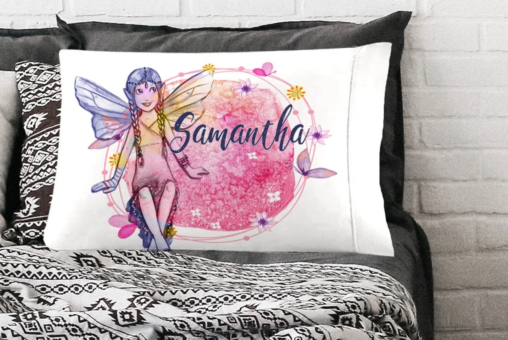 Fairy Pillowcase Personalized Cute Toddler or Girl Teen Believe in Magic Fairy God Mother Guardian Angel Little Girl Pink Custom Bed Pillow