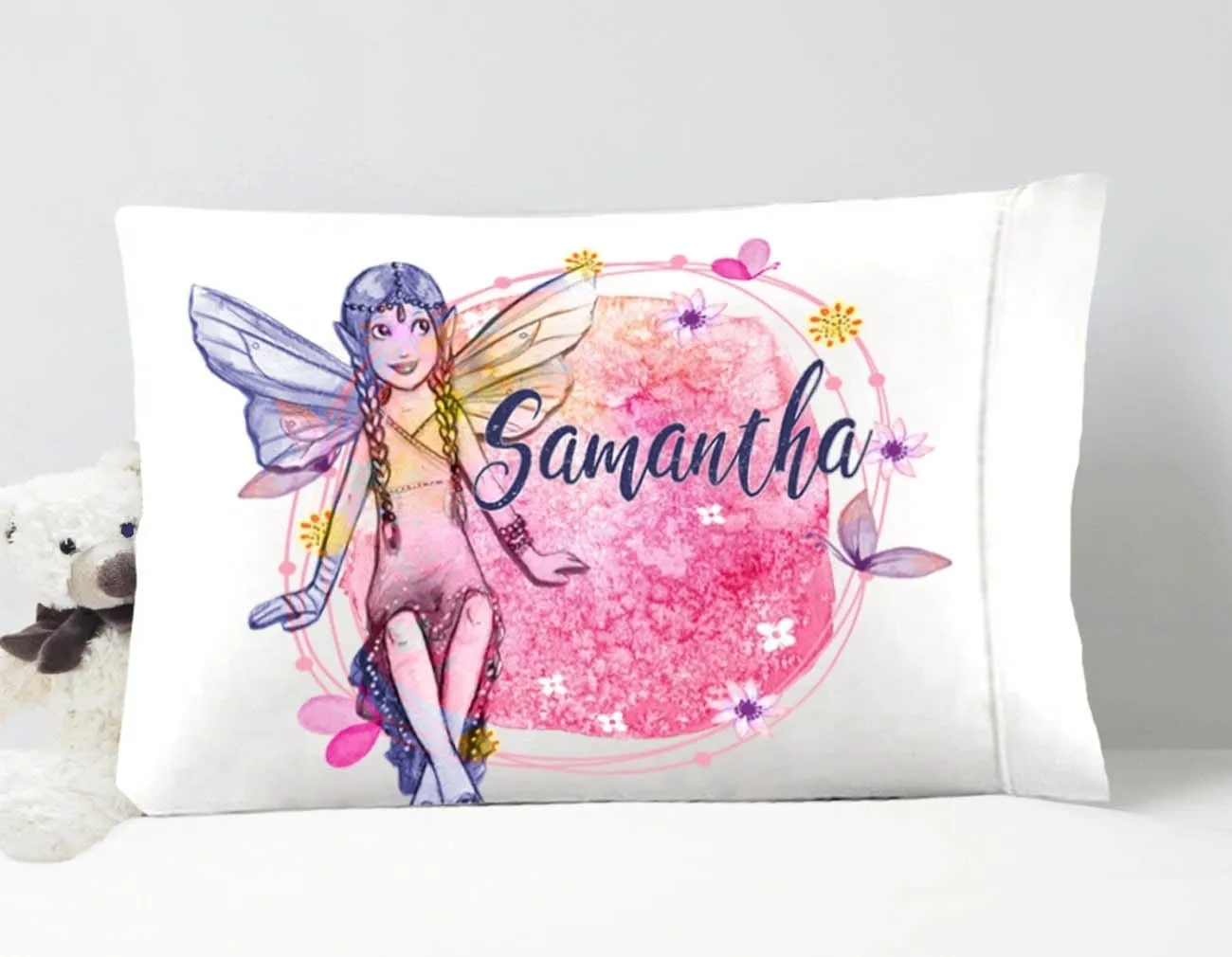 Fairy Pillowcase Personalized Cute Toddler or Girl Teen Believe in Magic Fairy God Mother Guardian Angel Little Girl Pink Custom Bed Pillow