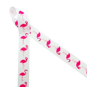 Flamingo ribbon pink flamingos  printed on 7/8" grosgrain