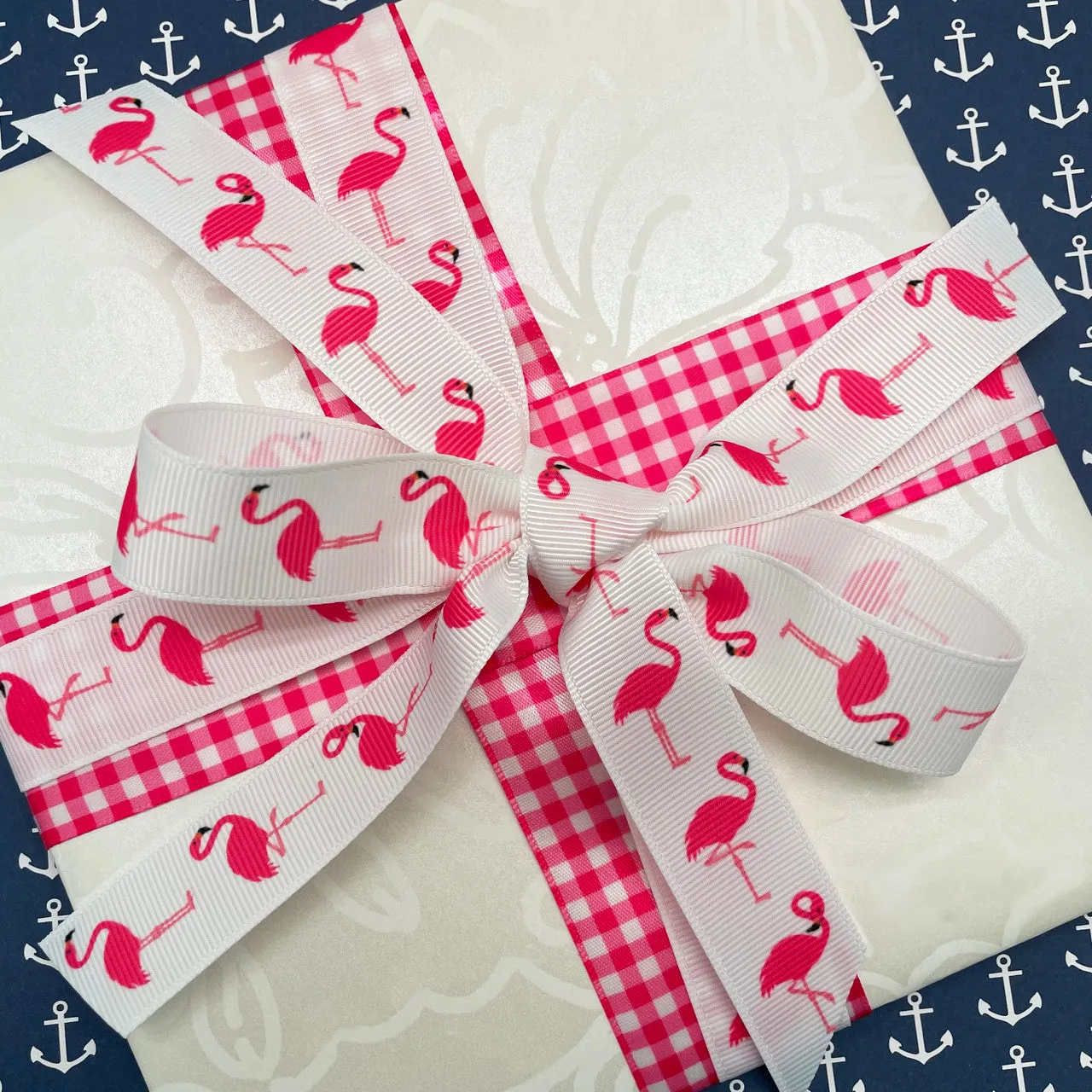 Flamingo ribbon pink flamingos  printed on 7/8" grosgrain