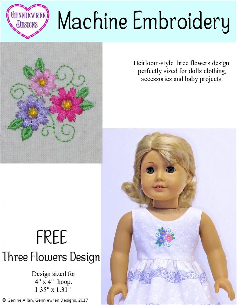 FREE Three Flowers Machine Embroidery Design