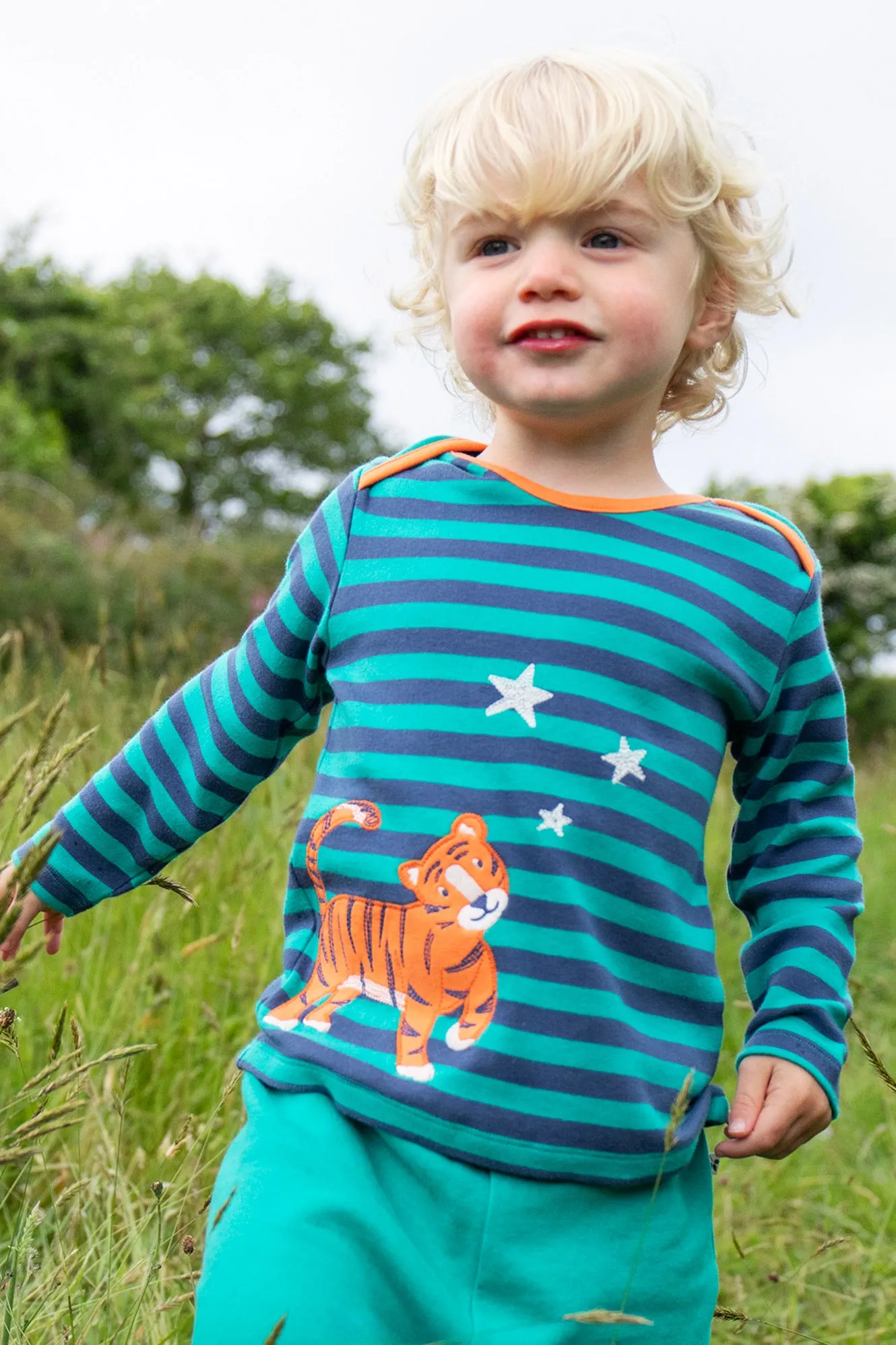 Frugi Baby Boys Bobby Applique Tiger Top