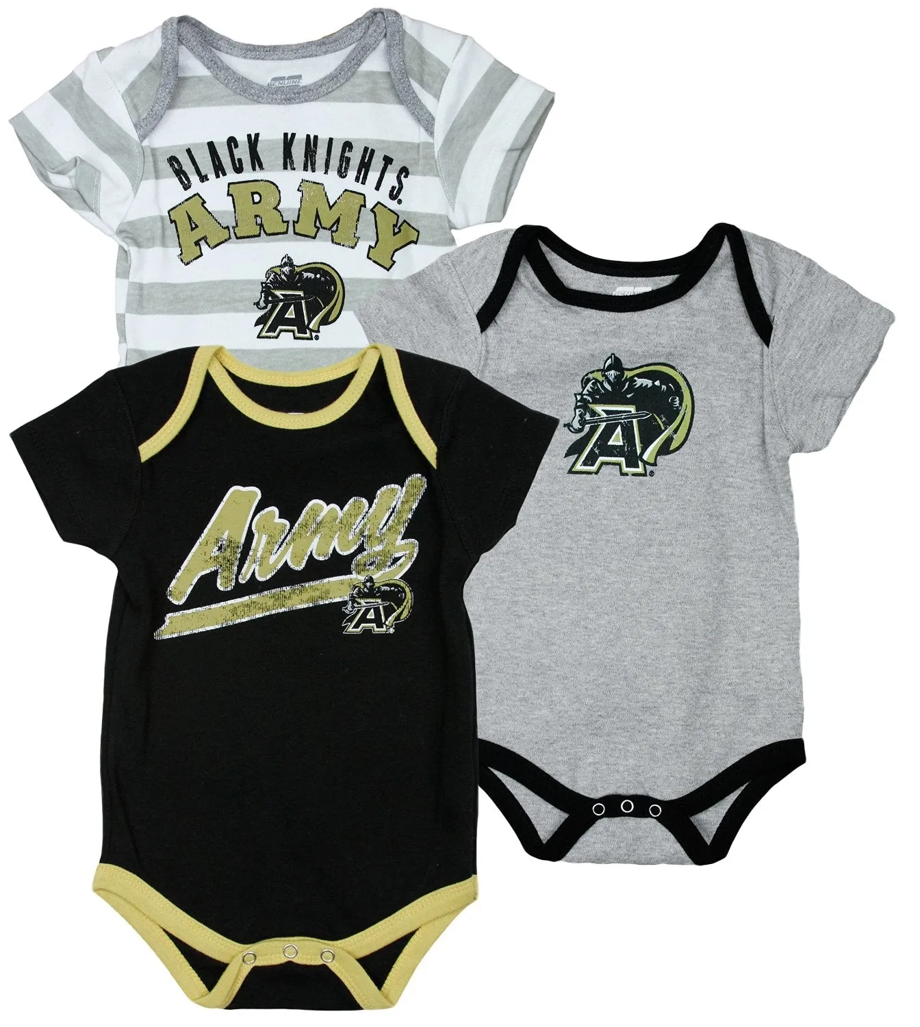 Genuine Stuff NCAA Infants Army West Point Black Knights 3 Pack Creeper Bodysuit Set
