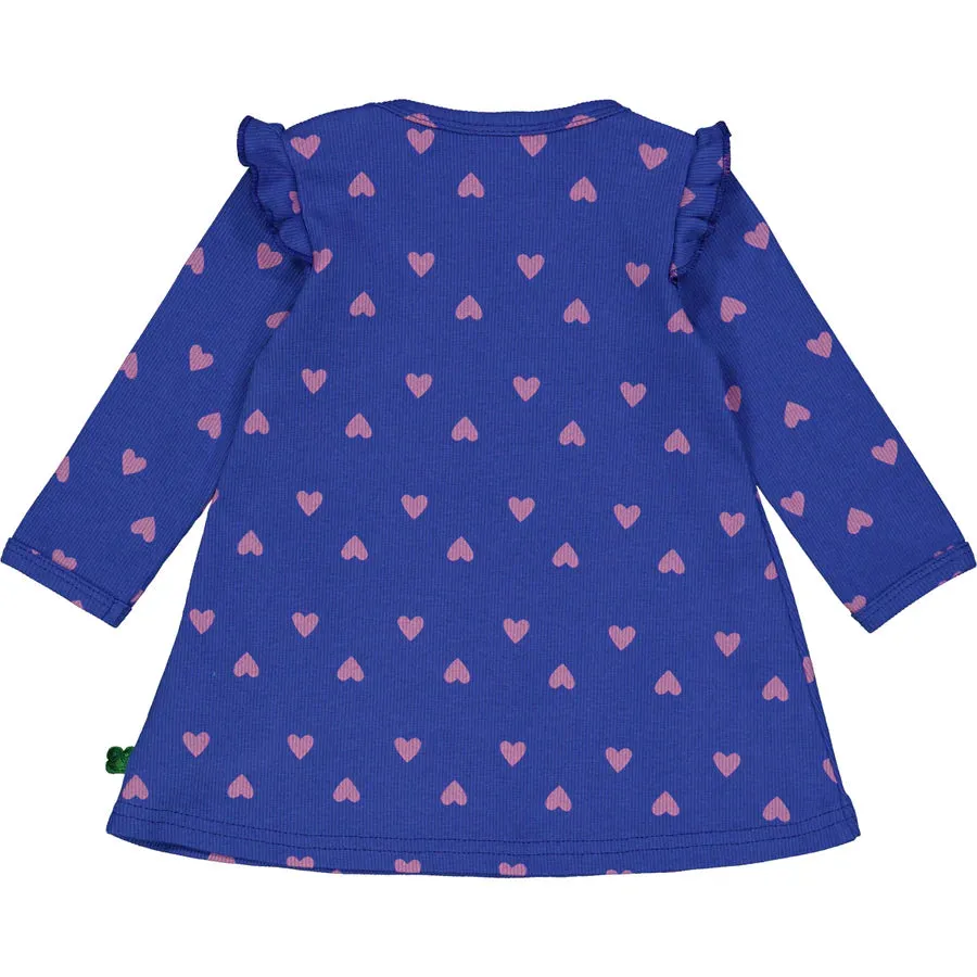 Heart L/S Dress, Star Blue/Pink Haze