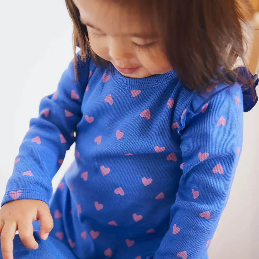 Heart L/S Dress, Star Blue/Pink Haze