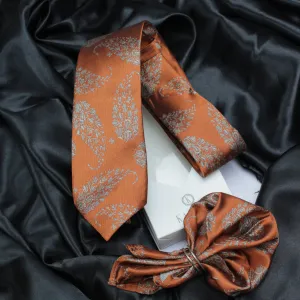 Kovove Orange Floral Necktie and Pocket Square Gift Box