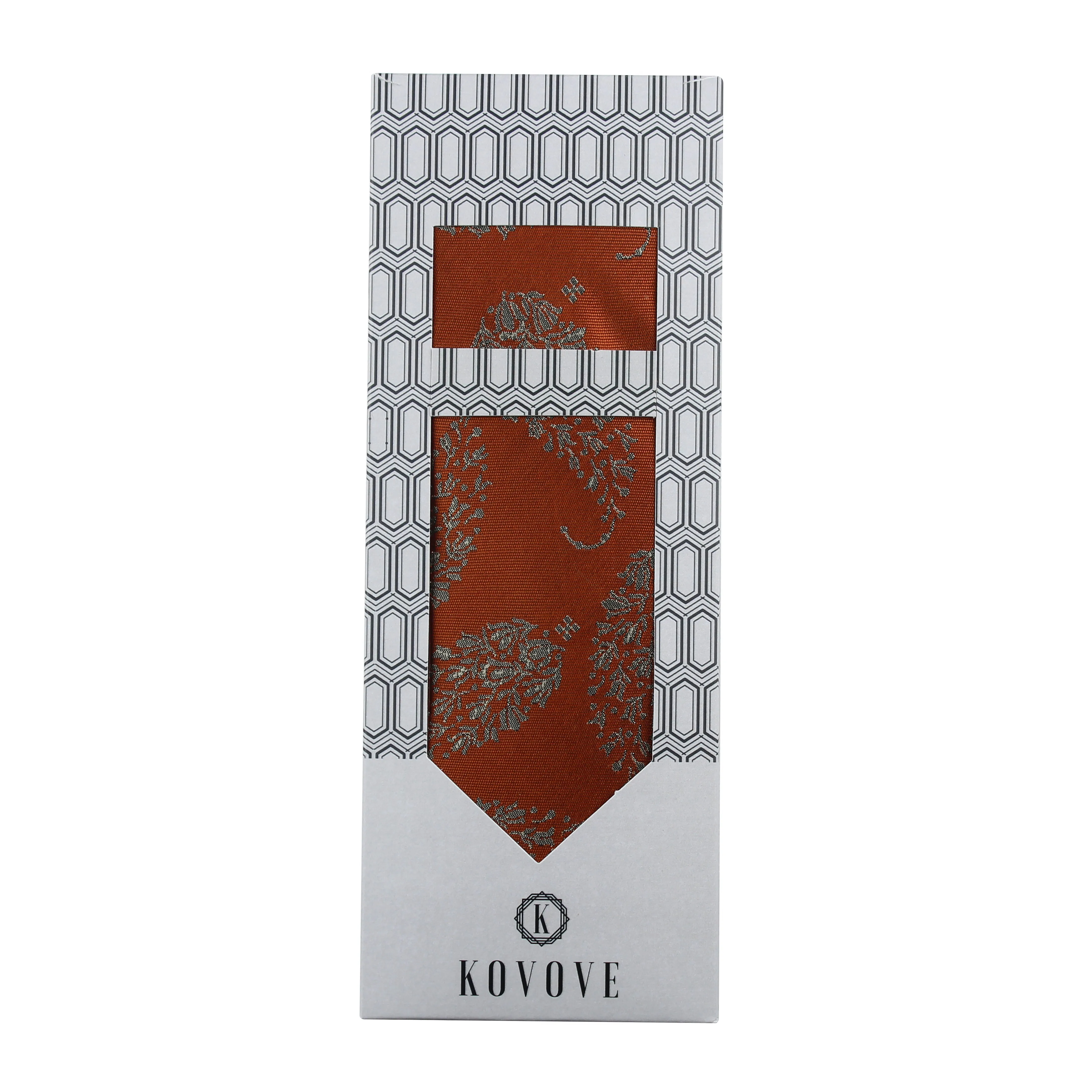 Kovove Orange Floral Necktie and Pocket Square Gift Box