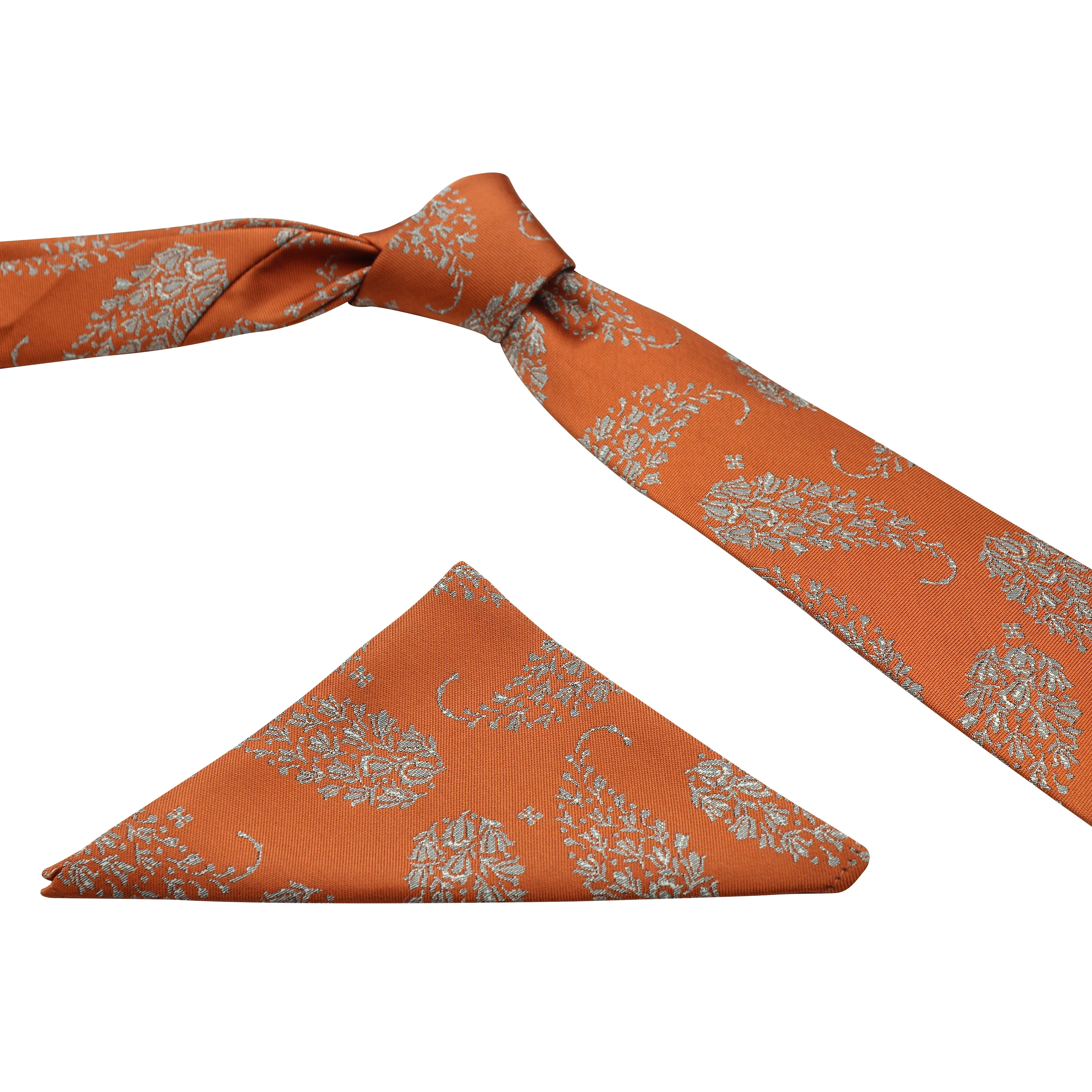 Kovove Orange Floral Necktie and Pocket Square Gift Box