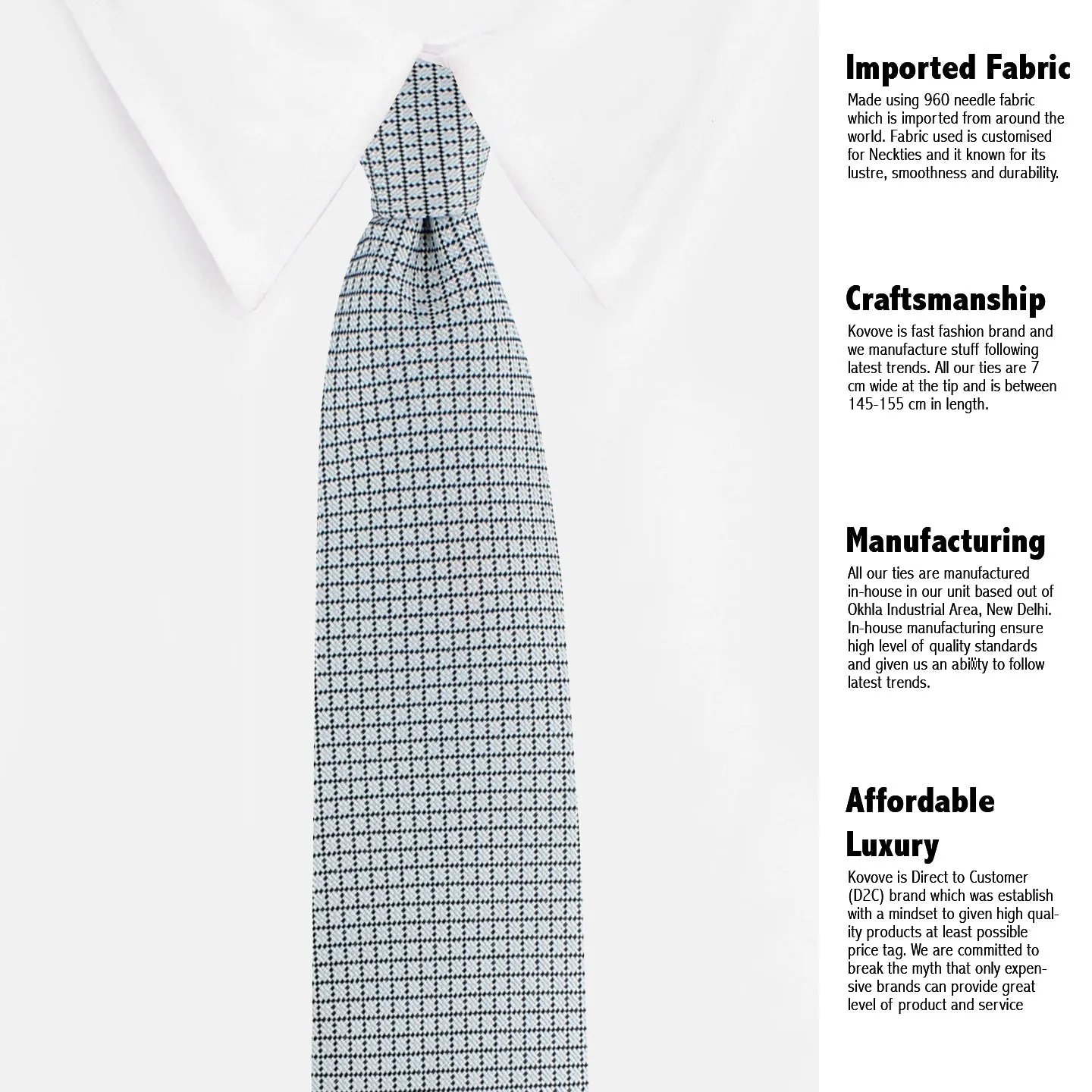 Kovove The Essentials Checkered White Necktie and Pocket Square Gift Box