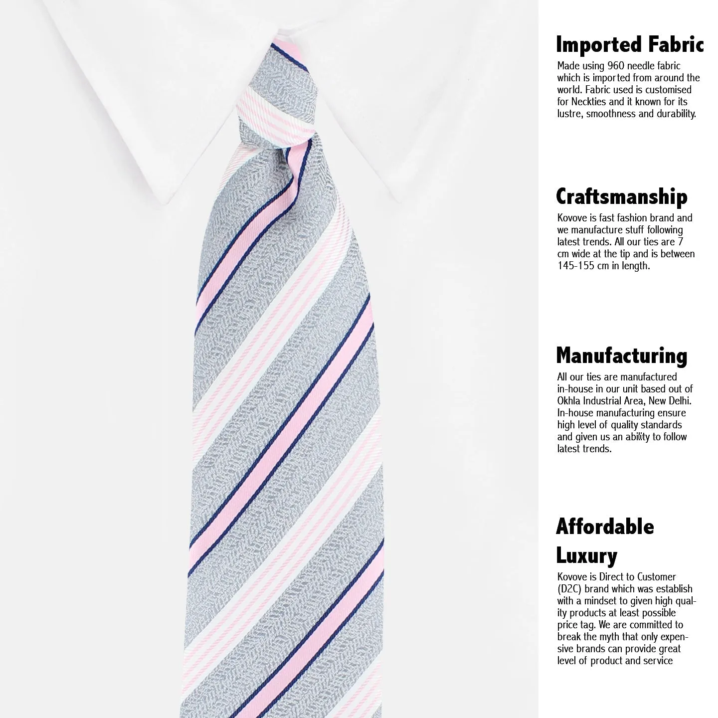 Kovove The Striped Desire Grey Necktie and Pocket Square Gift Box