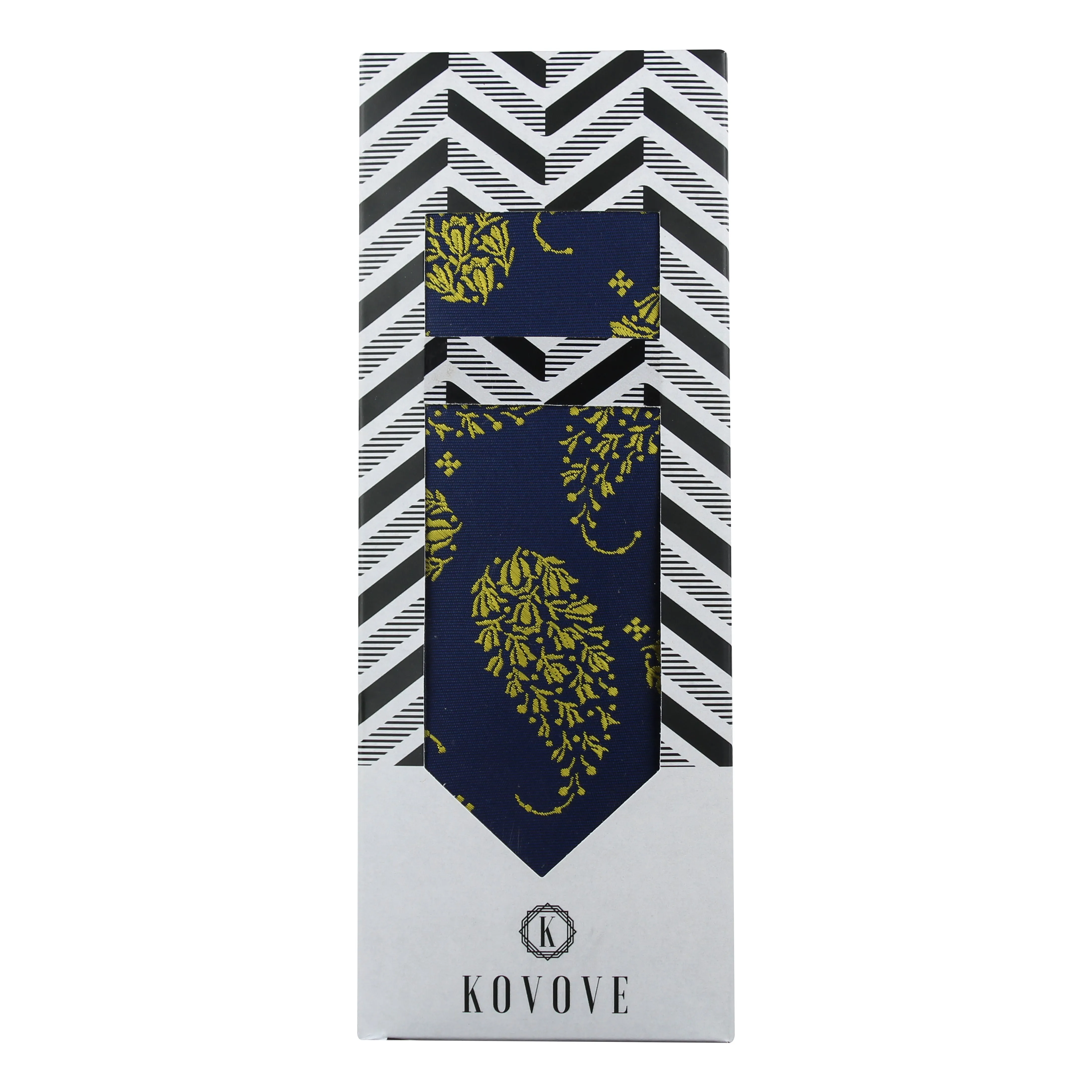 Kovove Yellow Floral Necktie and Pocket Square Gift Box